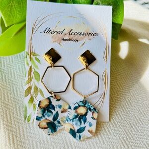 2/$30 Lemon Print Geometric Earrings